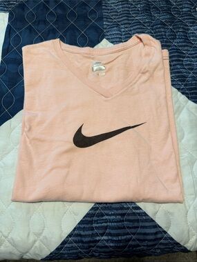 Nike Pink V-Neck Tee with Dark Purple/Black Swoosh Logo